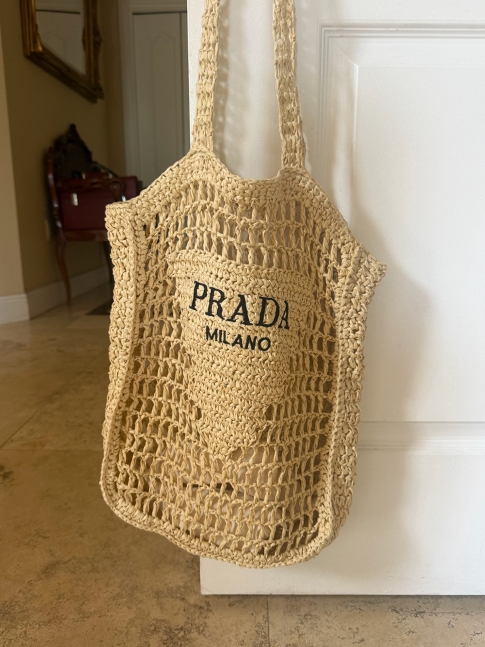 Prada Style  Crochet Tote Bag in Natural